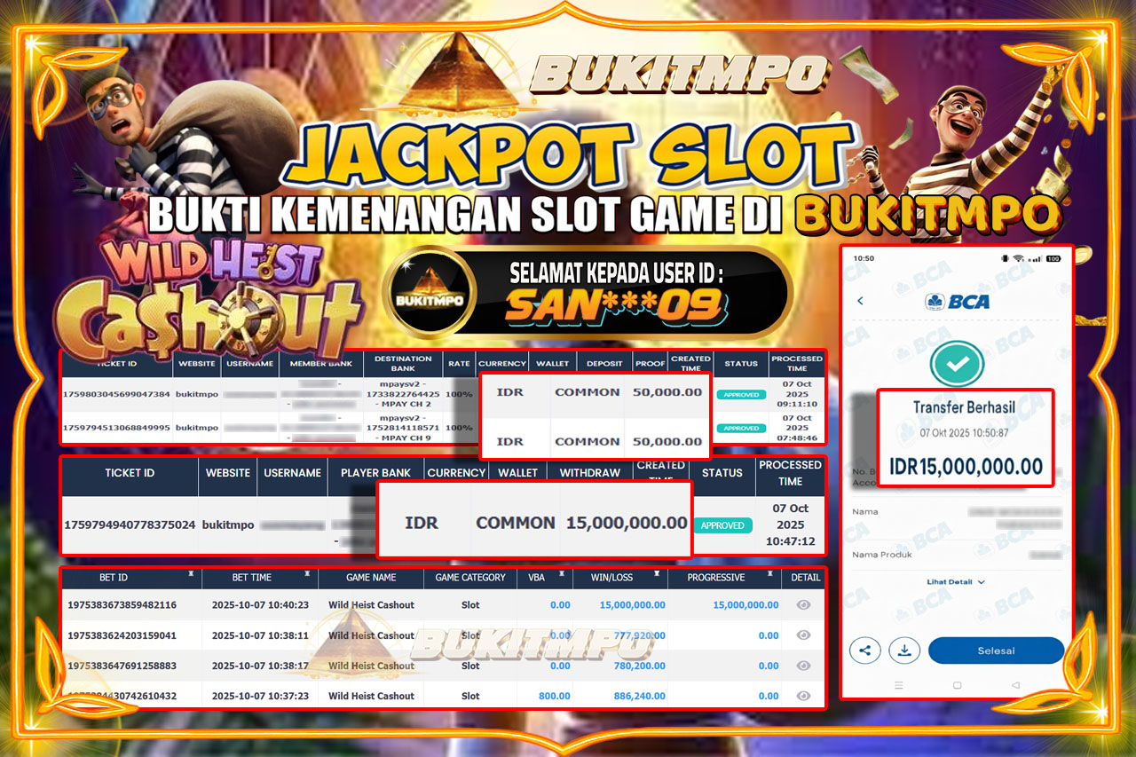 BUKITMPO JACKPOT WILD HEIST CASHOUT - PG SOFT Rp.15.000.000,- LUNAS